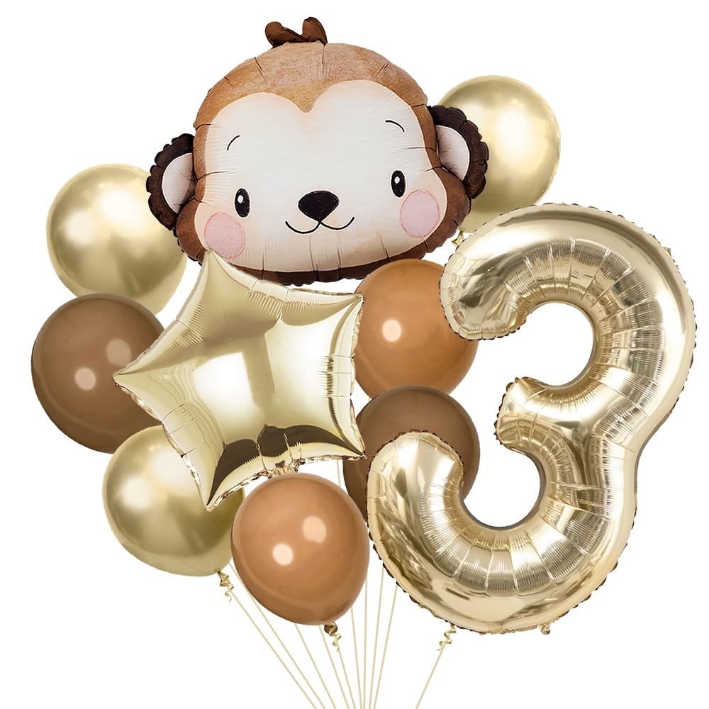 Monkey Balloons, Number 3 Safari Animal Balloons For Birthday Decorations