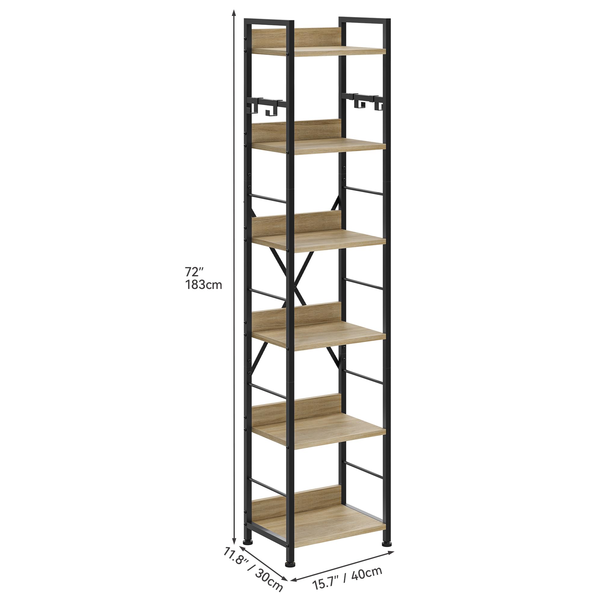 Libreria YITAHOME A 6 Ripiani Bianco E Rovere - Design Salvaspazio Per Casa E Ufficio, 180x23,5x30 Cm