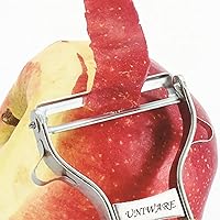 Vista 3 de Hoja dentada de doble filo, pelador recto de acero inoxidable de gran calidad con removedor de ojos de papa integrado (forma de Y)