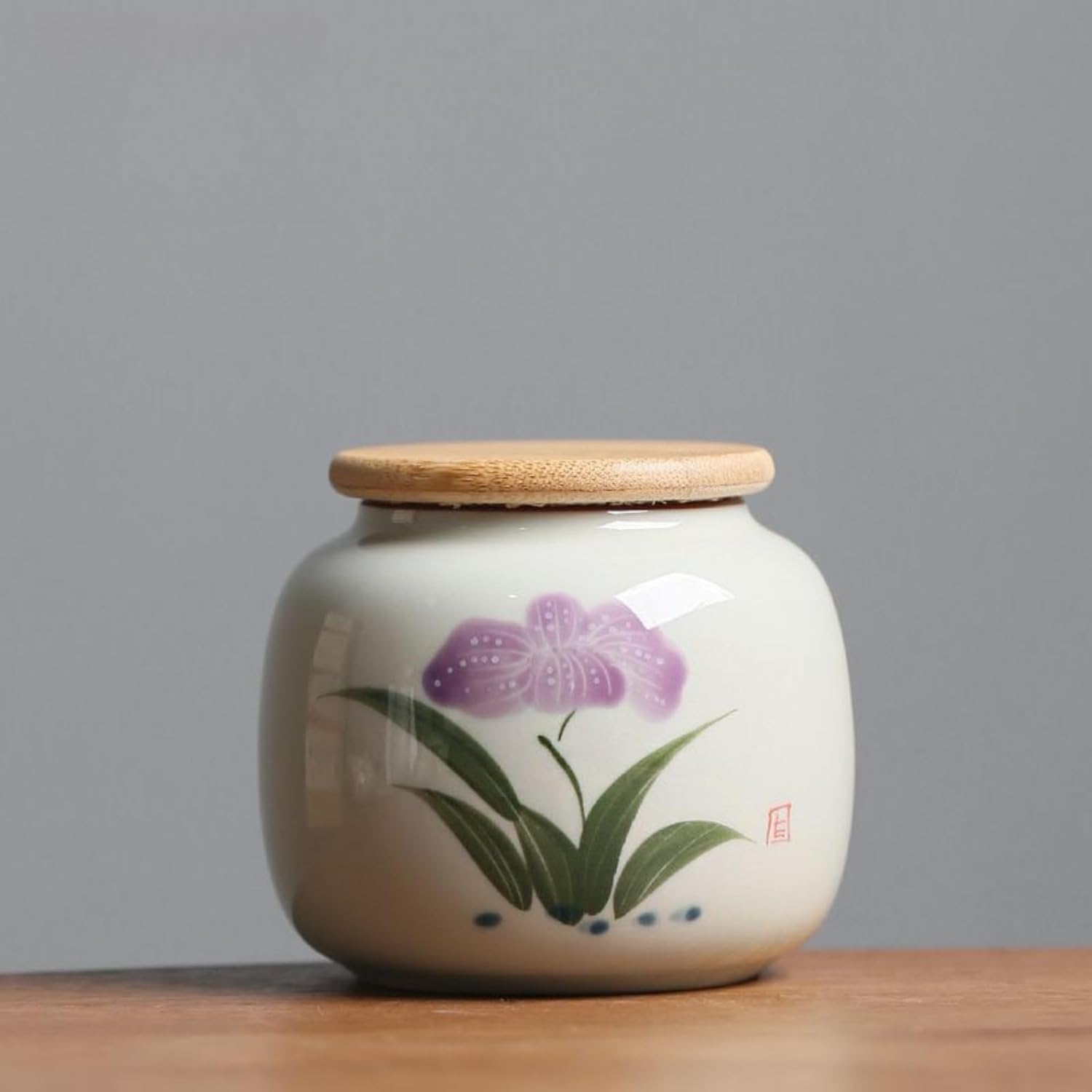 Hand-drawn Ceramic Underglaze Color Tea Caddy, 200ml 6.8oz, Sealed Jar Tea Storage Jar Small Portable Jar for Household Use