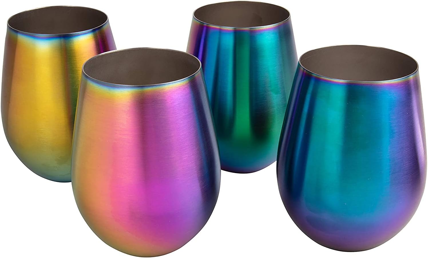Deco Unbreakable Holographic Stainless Steel Wine Glasses (16 oz, Set of 4)- Shatterproof, Reusable Tumbler Glassware- Indoor Outdoor Drinkware for Entertaining & Parties - Keeps Beverage Cool Longer
