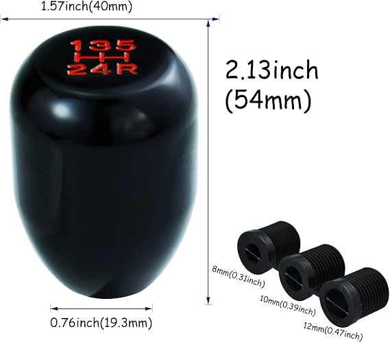 5 Speed Gear Shift Knob Polished Stick Lever Head Alloy Stick Shifter for Most Manual Automotive Vehicles (Black)