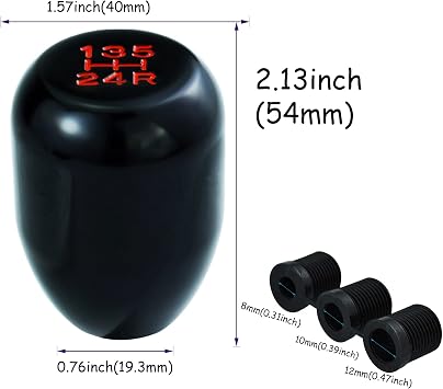 5 Speed Gear Shift Knob Polished Stick Lever Head Alloy Stick Shifter for Most Manual Automotive Vehicles (Black)