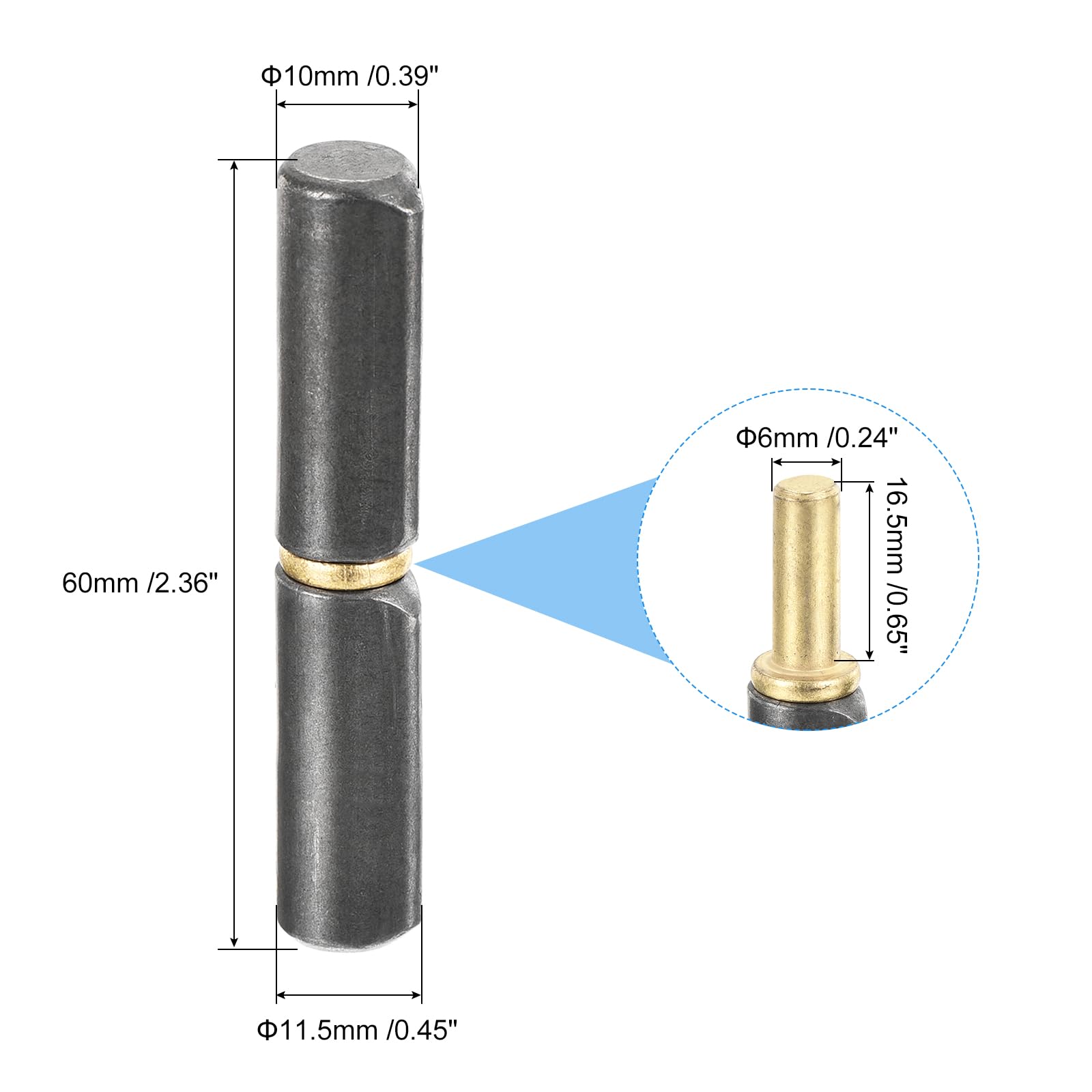 QUARKZMAN 20pz Saldare Barile Cerniere 2-3/8"x6/16" (LxP) Carbonio Acciaio Saldabile Staccabile Barile Cerniere per Metallo Cancello Altalena Porta Rimorchio Ramp 0.24" Perno OD