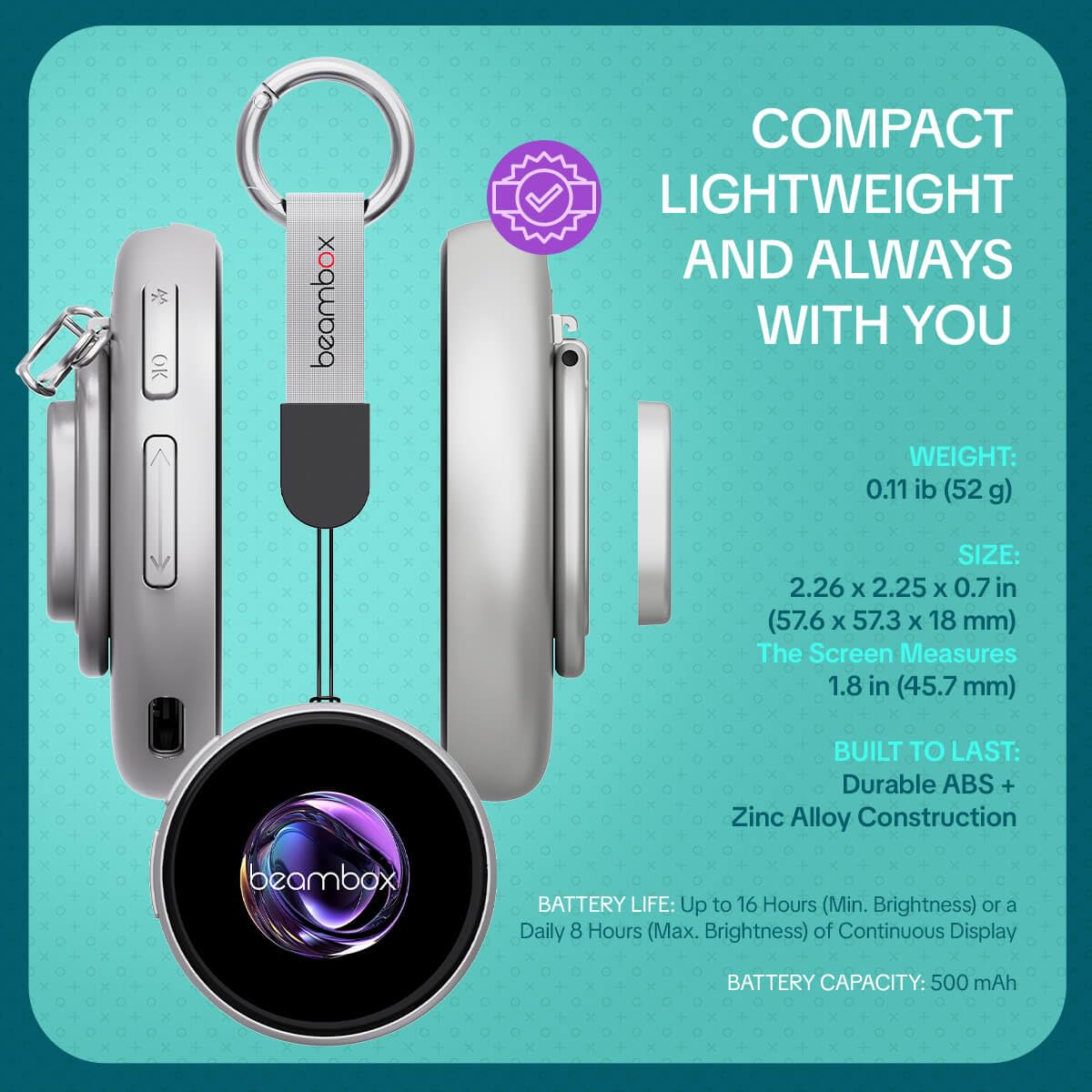 NIKKO Badge électronique dynamique | Broche numérique portable intelligente avec écran tactile IPS 1,8". Pour cosplay et événements. Affiche GIFs/vidéos programmables. Contrôle via app Bluetooth 5.4