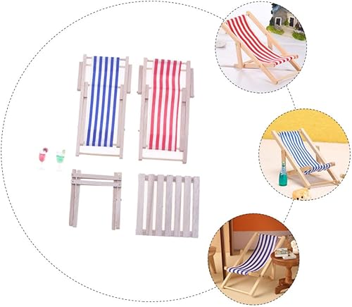 Miniatura 6 de Totority 1 juego de sillas de playa, sillas plegables plegables en miniatura, silla plegable de madera, mesa plegada, silla en miniatura para