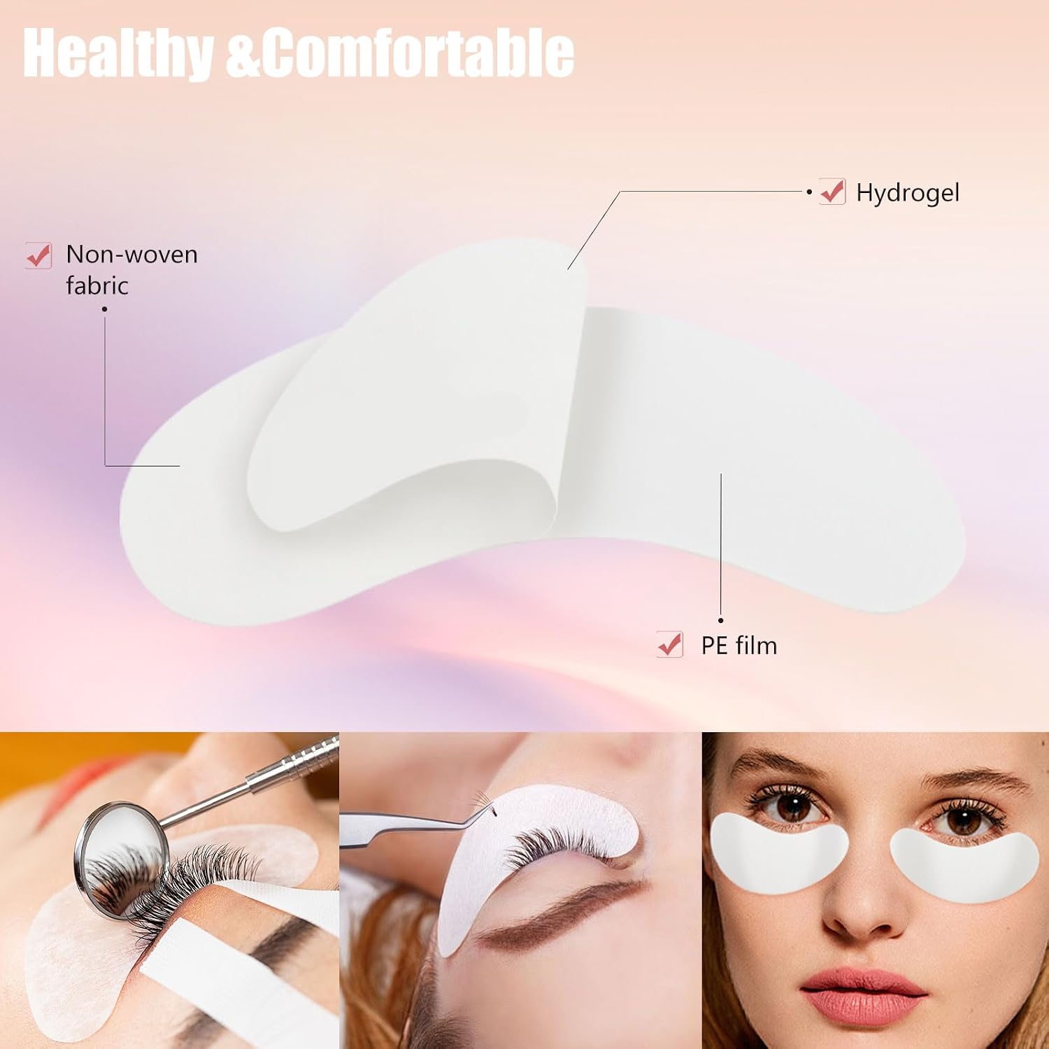Upgrade 150 Pairs Under Eye Pads, Eyelash Extension 100% Natural Hydrogel Patch Lash Gel Pad for Extensions supplies, Beauty Makeup Mask Kit (Pink)