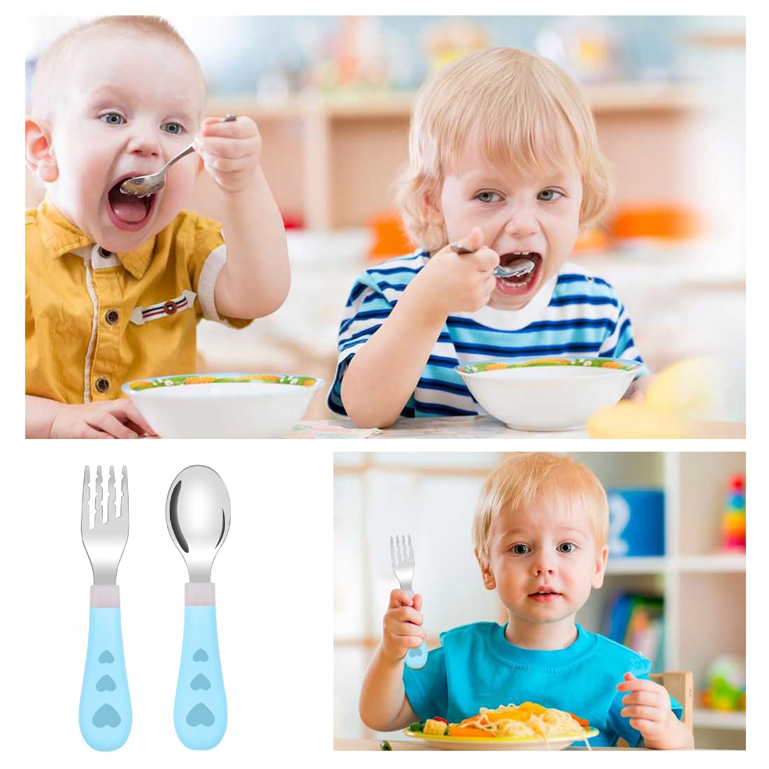 Set Posate Bambini In Acciaio Inox - 2 Pezzi (Cucchiaio E Forchetta) Per Casa E Scuola, Design Ergonomico - Foto 12