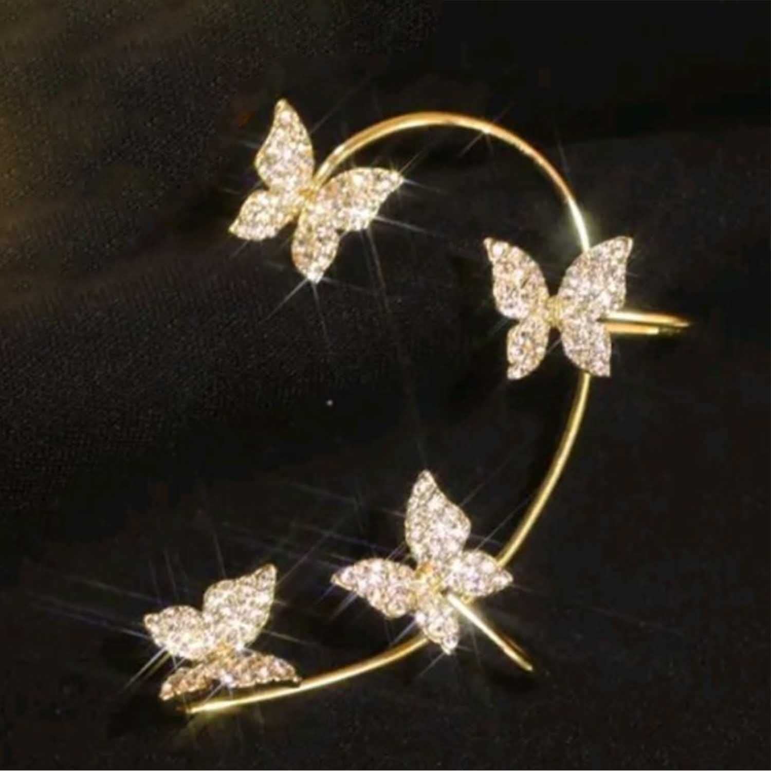 SXNYLY A Pair of Sparkling Zircon Butterfly Earrings, Vintage Ear Cuff Earrings Wrap Around, Dangle Ear Cuff Earrings Without Pierced Earrings for Women Girl (1pair(Left+Right), Golden)