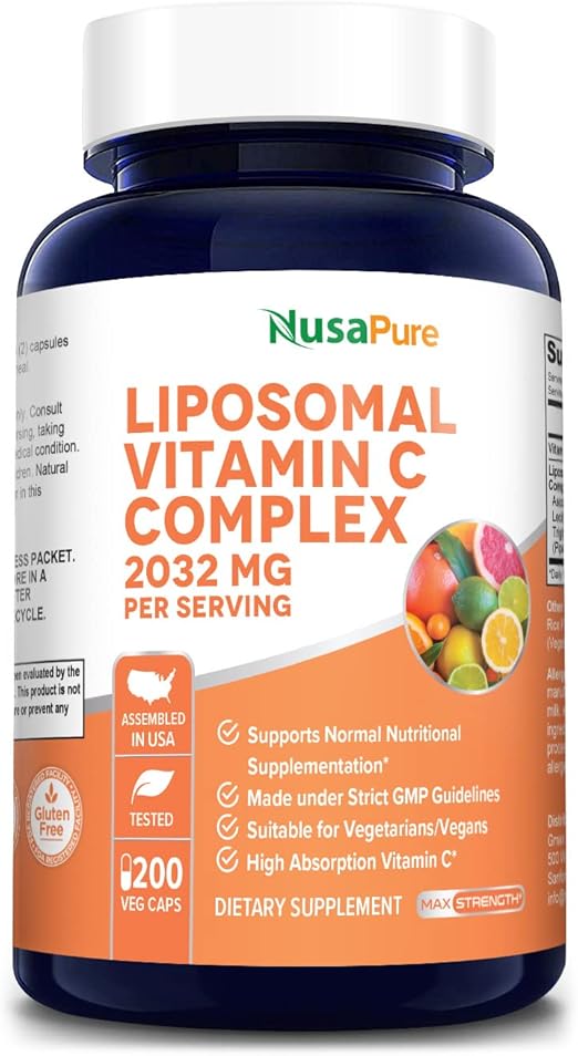 Liposomal Vitamin C 2032mg 200 Veggie Capsules with BioPerine High