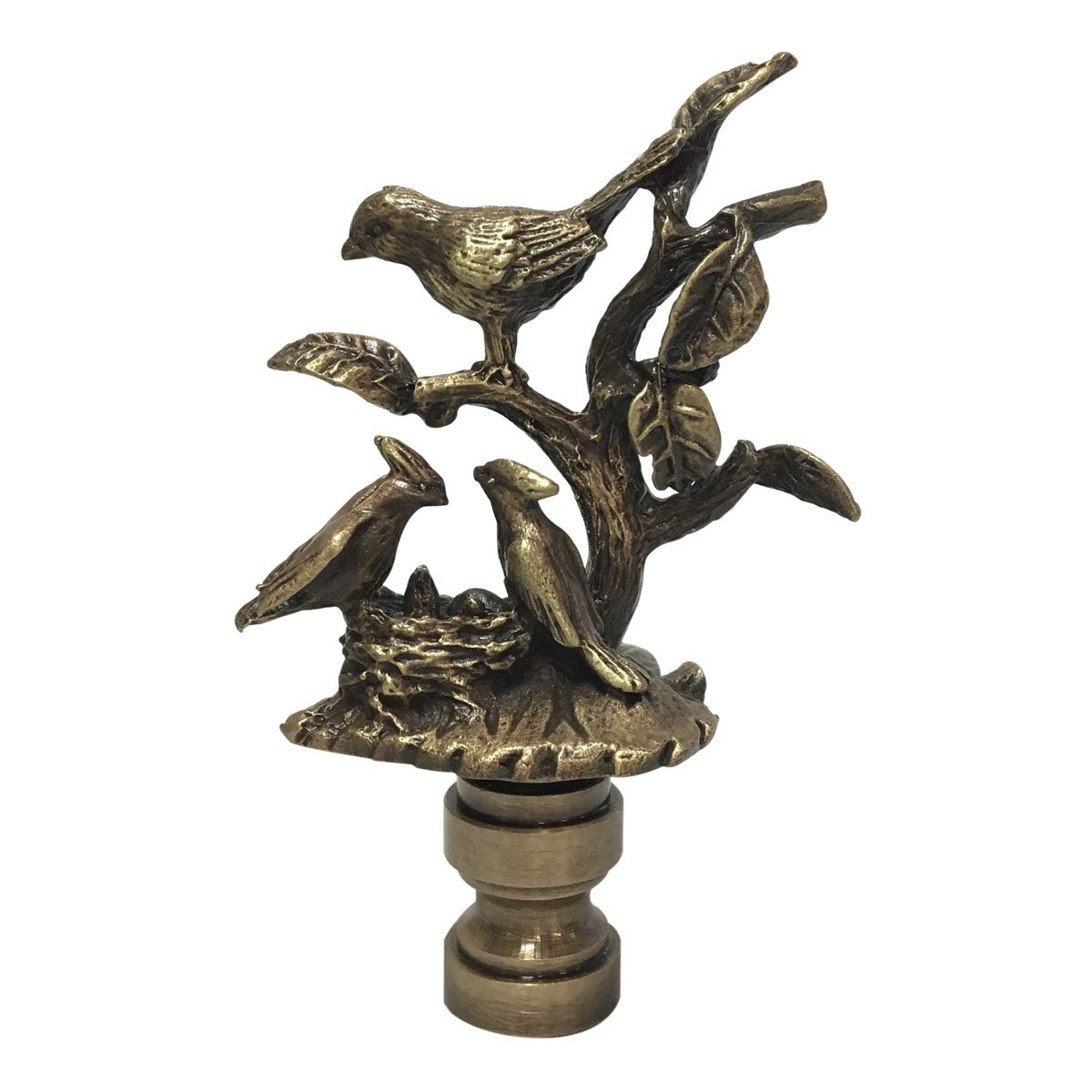 Royal Designs, Inc. Nesting Bird Design Finial for Lamp Shade, F-5060AB-1, Antique Brass - Single Pack
