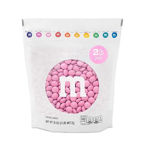 M&MโS WORLD Pink Milk Chocolate Candy 2lb Resealable Pack for Party Favors Decor Baby Shower Gender Reveal Valentines Day and Dessert Tables