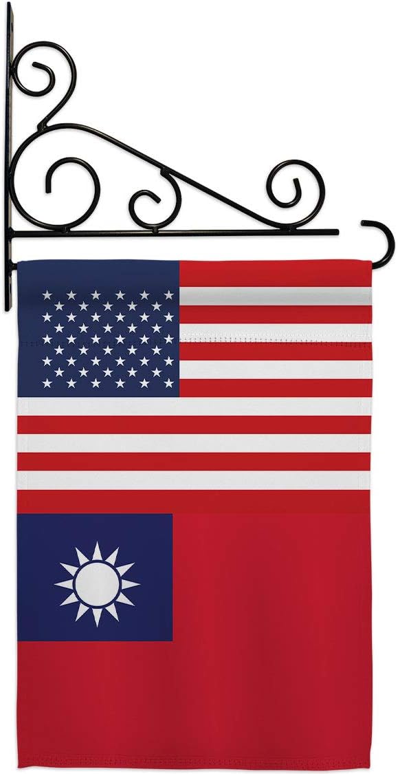 Taiwan US Friendship Garden Flag Set Wall Holder Regional USA American Alliance World Country Particular Area Small Decorative Gift Yard House Banner Made In 13 X 18.5