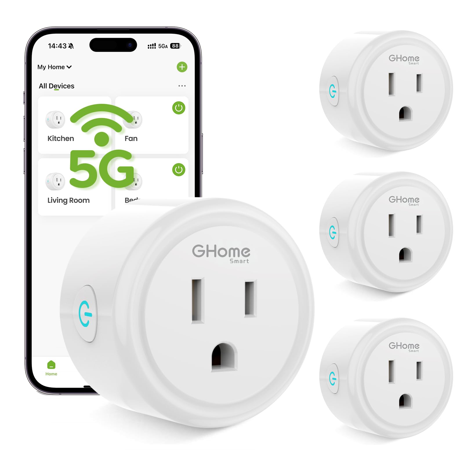 GHome Smart 5G 15A WiFi Smart Plug Compatible with Alexa and Google Home Outlet Timer Smart Home WiFi