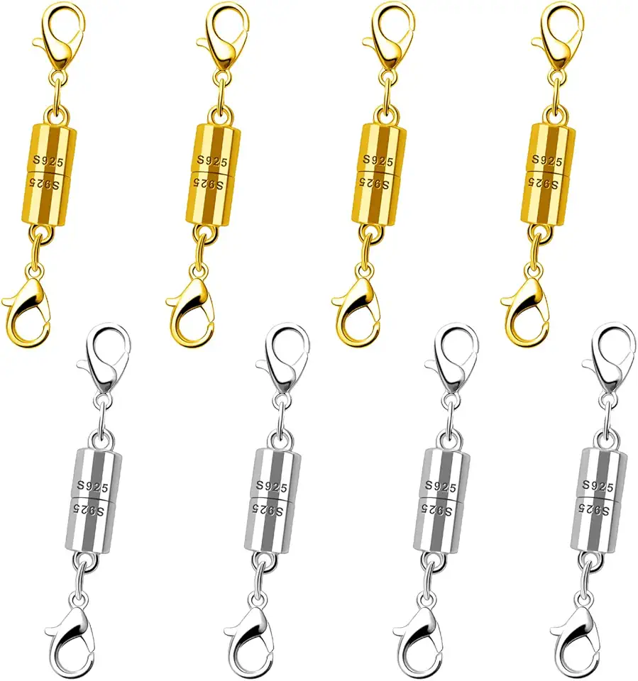 Oilzorr Fechos E Magnéticos De Prata 925 Para Colares, Joias, Fortes Colares Pulseiras (4 Ouro + 4 Prata)