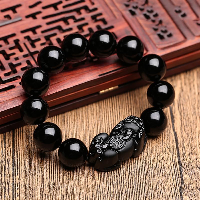 Black Obsidian Pi Xiu Bracelet, Feng Shui Amulet for Wealth and Protection, Natural Stone Beaded Jewelry for Men & Women - Image 4