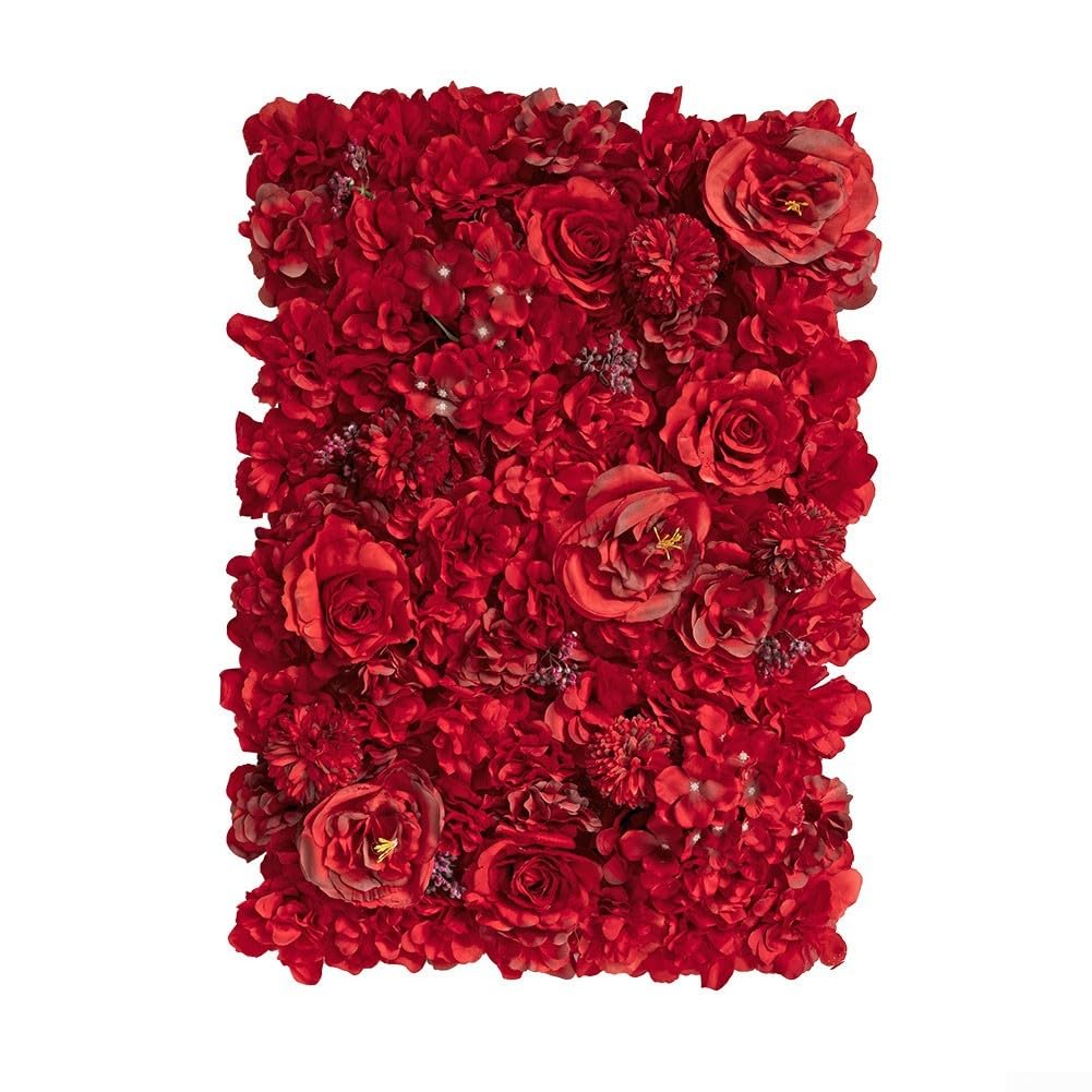 Panneau de fleurs artificielles bordeaux en soie pivoine hortensia 40x60cm pour decor de mariage