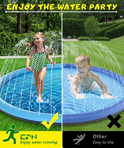 Epn Splash Pad, Size Sprinkler Play Mat For Dogs & Kids, Thicker Wading Pool Summer Outdoor Water Toys, Fun Backyard Fountain Play Pad For 3 Age+ Girls Boys Children & Pets (90.5" Blue) #TOP3