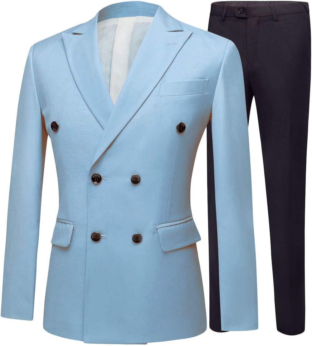 Men's Slim Fit Double Breasted Suits Jacket Pants 2 Pieces Wedding Suit Groom Tuxedos