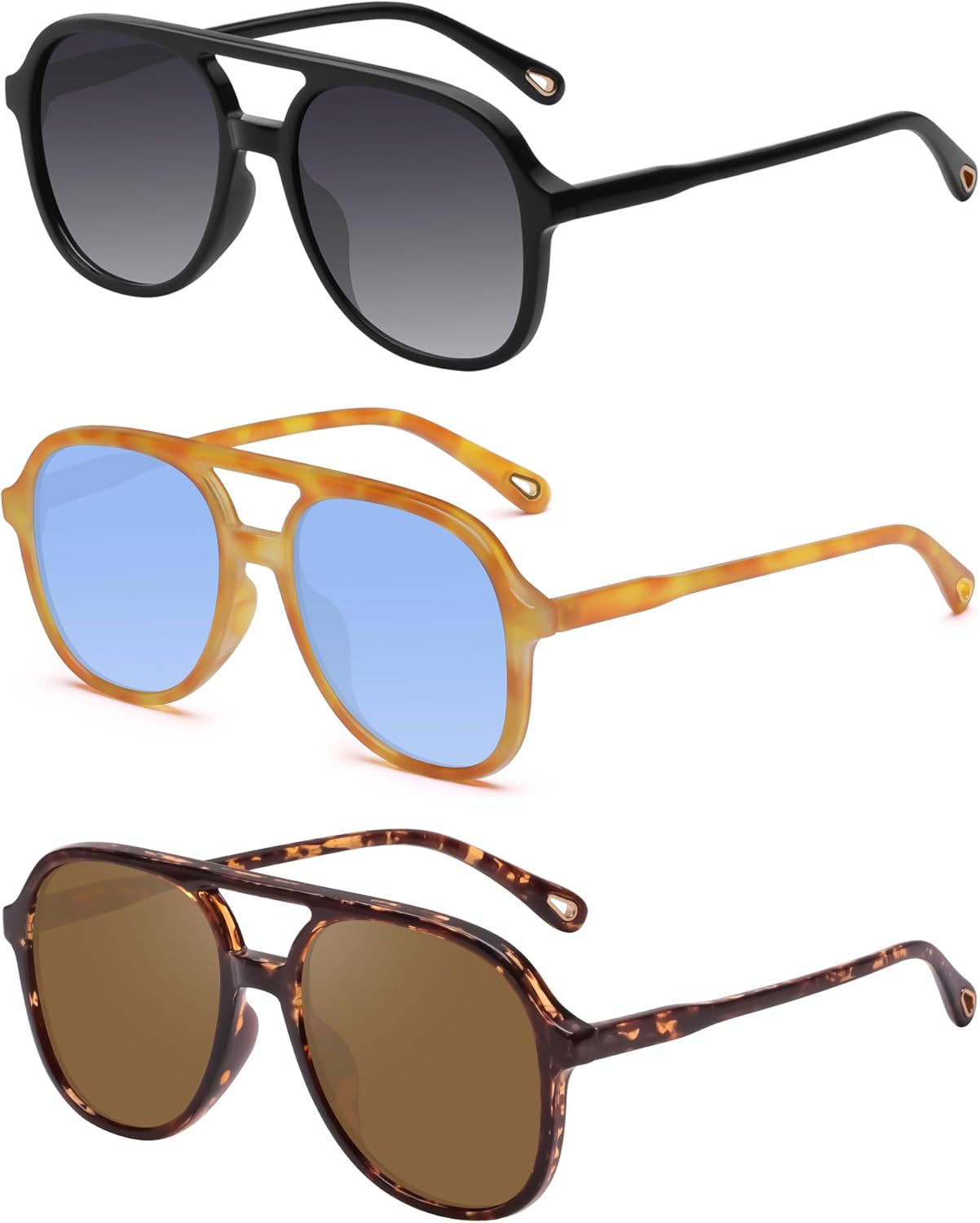 YDAOWKN Retro Square Aviator Sunglasses for Womens Mens Vintage 70s Double Bridge Sun Glasses - Image 2