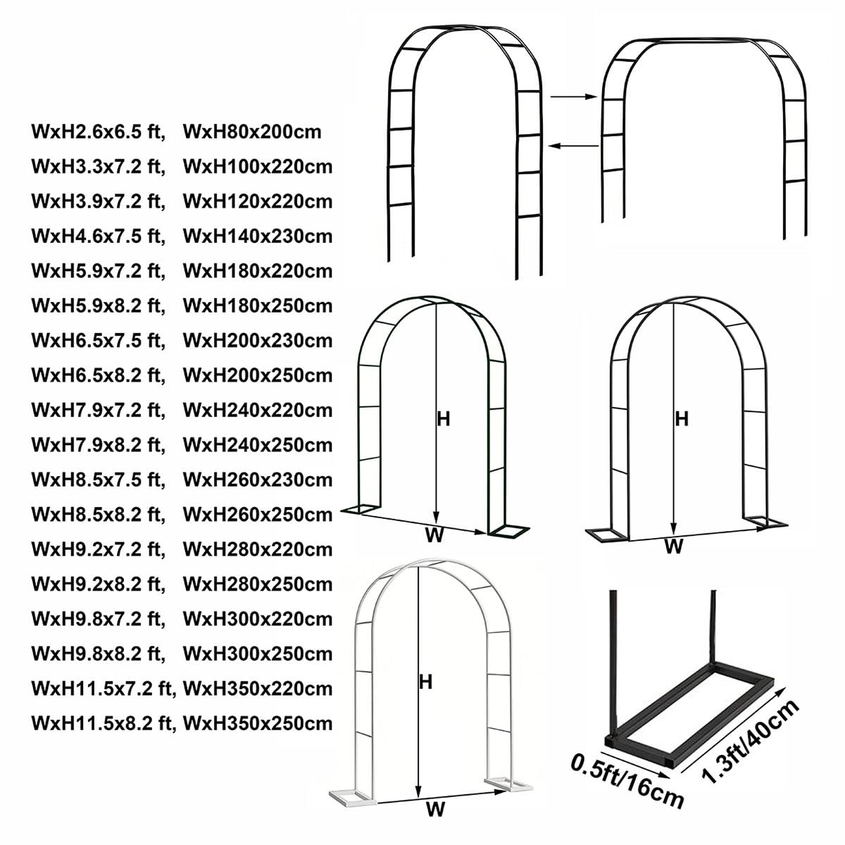 Pergola-Arbor, rostfreies Metall, Dunkelgrün, Hochzeitsbogen Rankgitter mit stabiler Basis, für Kletterpflanzen und Gartenparty-Dekor (B x H: 280 x 220 cm)