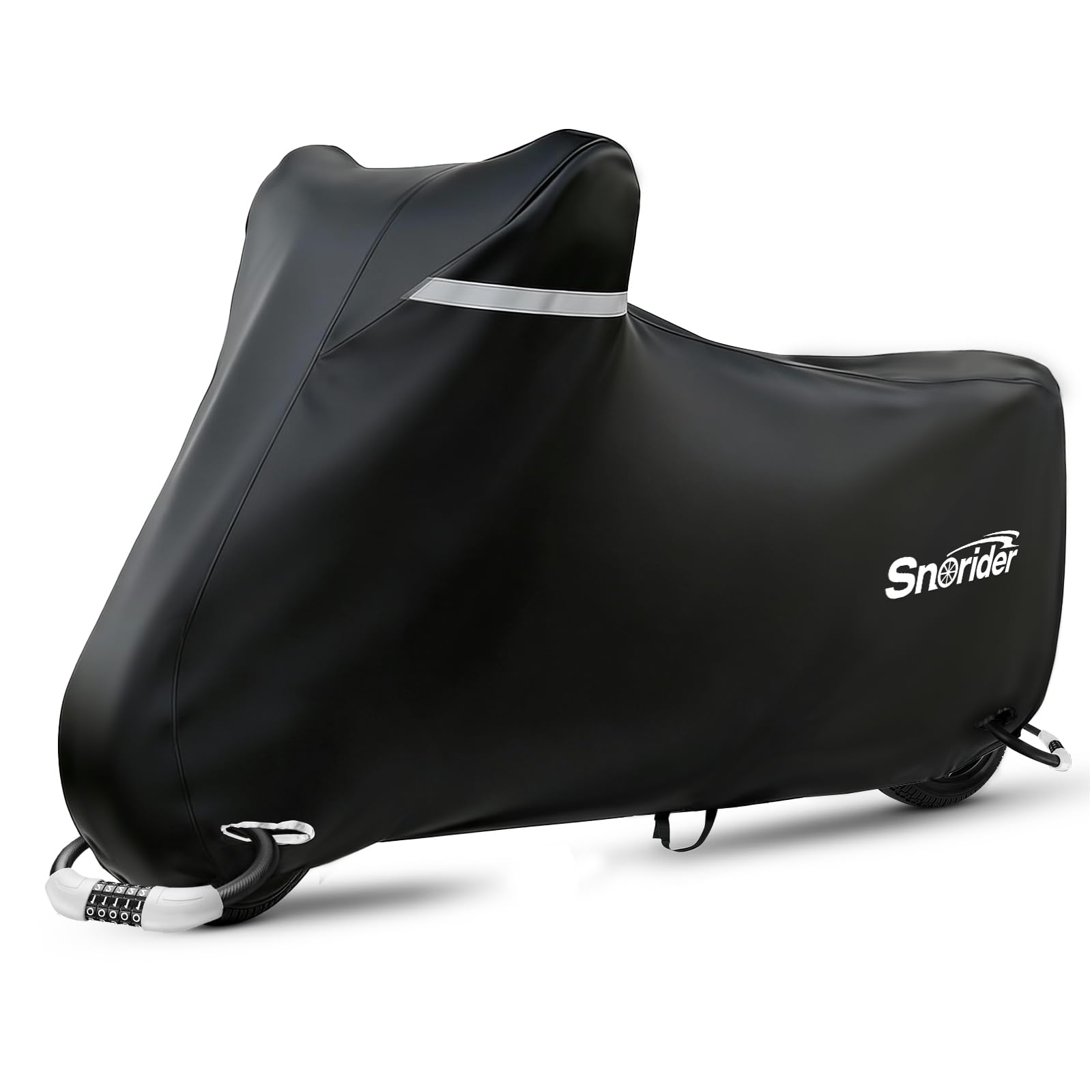 [Snorider]バイクカバー 厚手 大型 傷つきにくい 原付カバー 防水 UVカット 通気口 盗難防止ロック穴付き 防風ベルト付き 高耐久 125cc 250cc 400cc 600cc対応 XL