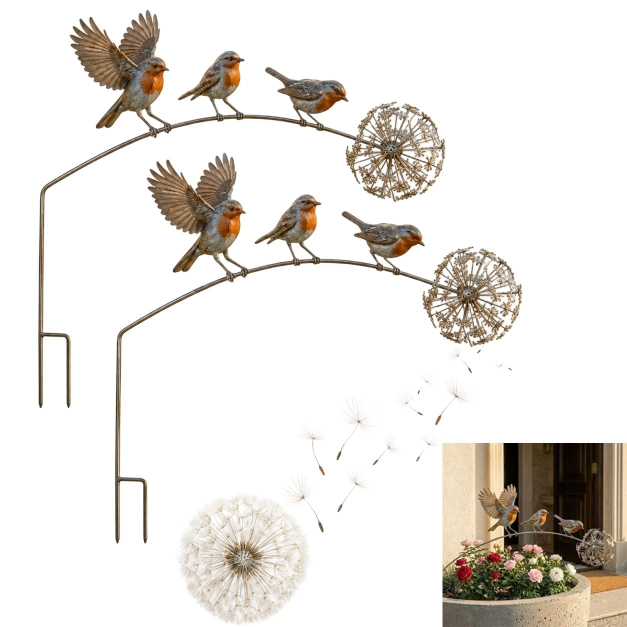 Déco jardin oiseau métal tuteur rustique pour massif de fleurs et pelouse patio