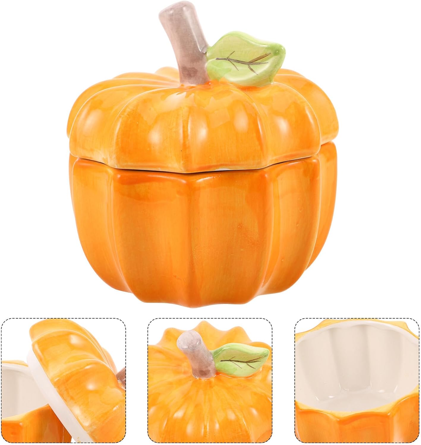 Pumpkin Cookie Jar with Lid, 14x13.5x13.5cm Ceramic Food Storage Canister, Airtight Porcelain Candy and Nut Container for Halloween Party and Seasonal Kitchen Decor
