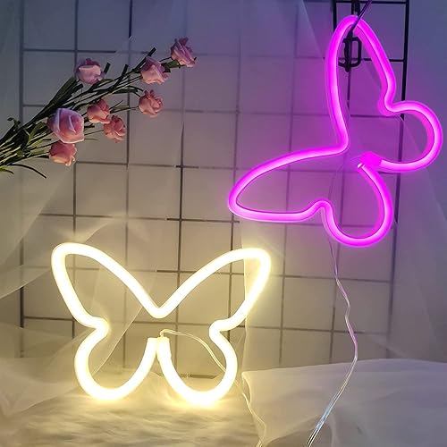Miniatura 2 de TTY Letreros LED de mariposa de neón, luz LED de noche, bonita decoración de pared de habitación, funciona con pilas o USB, arte decorativo,
