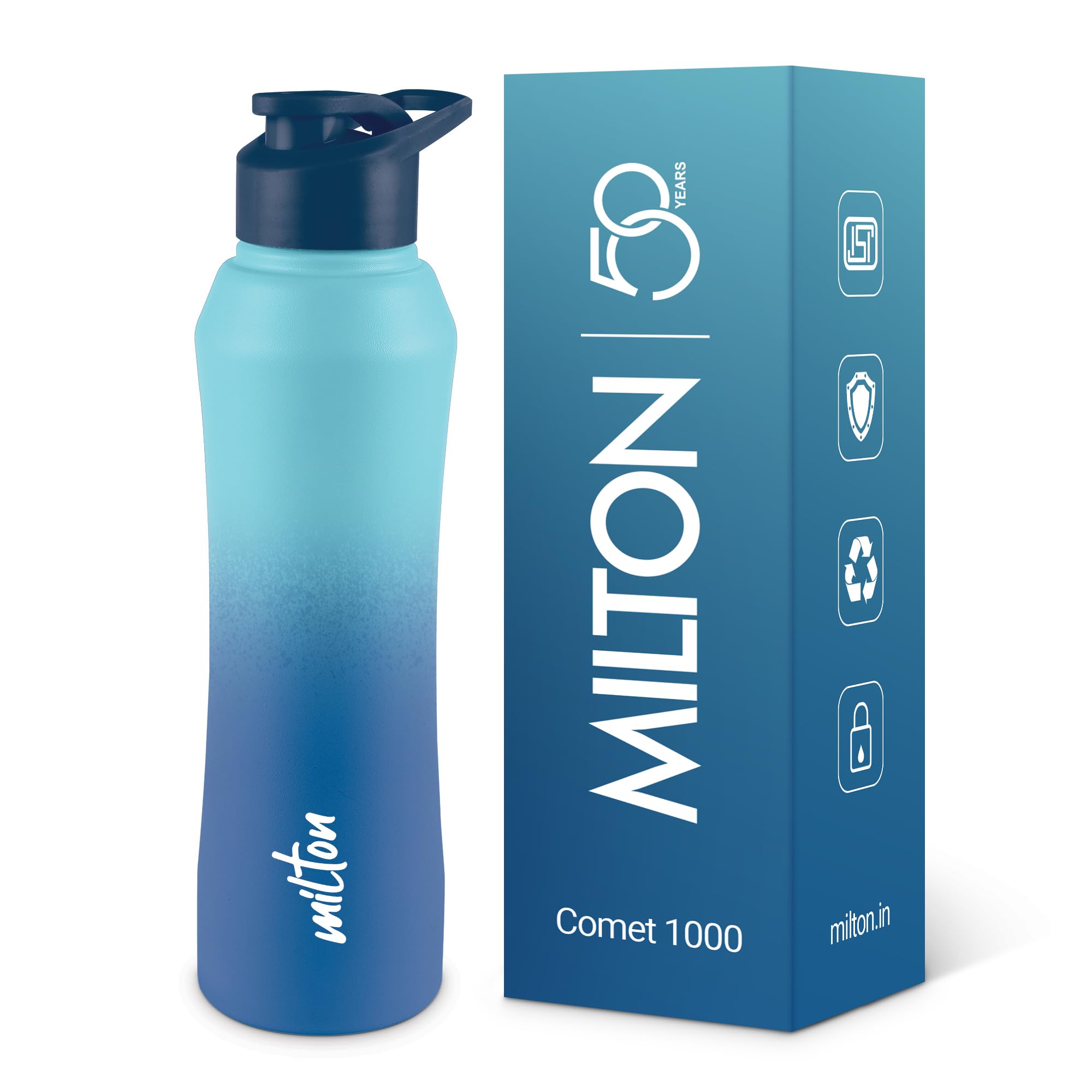 MILTON Comet 1000 Stainless Steel Water Bottle 1000 ml, Single Walled, ISI Certified I Leak Proof Lid, Rust Proof I For School, Office, Gym I Black — Amazon image 12