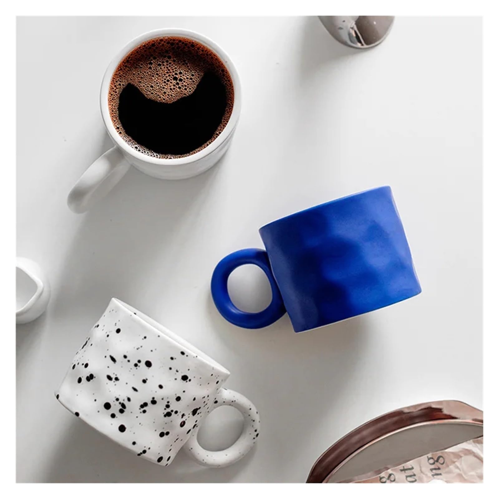 Tazas de café grandes de cerámica, Taza de café porcelana cerámica for desayuno, taza avena con asa anillo, multicolor, 450 ml(Green)