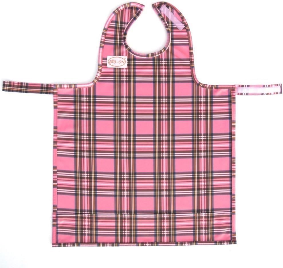 BIB-ONA New, Full-Coverage Bib and Apron Combination for Infant, Baby, Toddler Ages 0-4. (Pink Plaid)