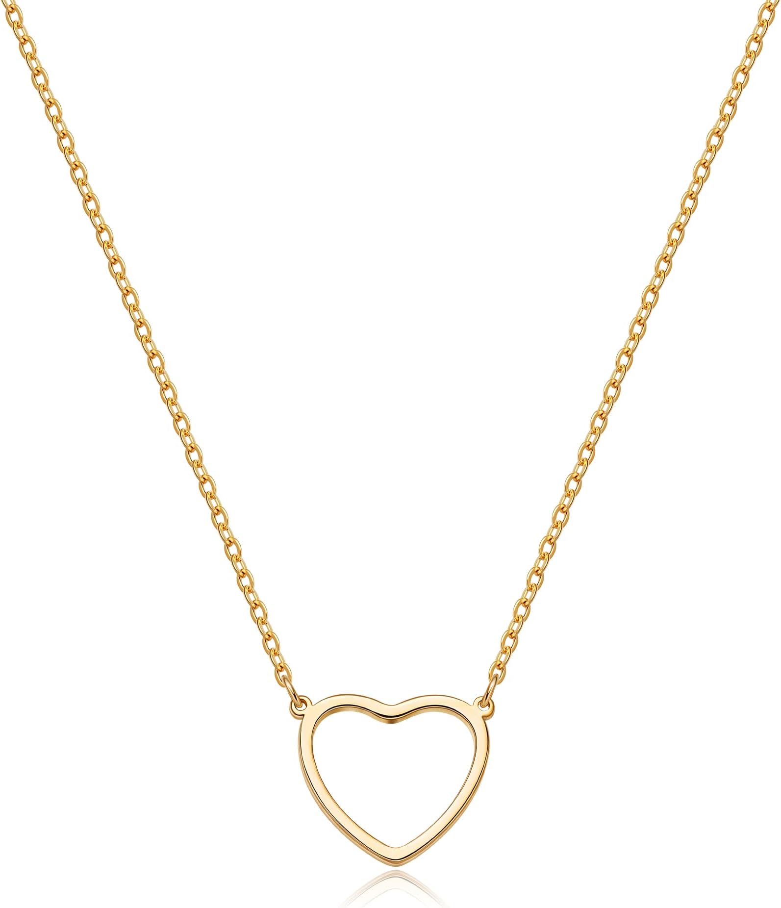 Tewiky Cute Heart Necklace Tiny 14k Gold Heart Pendant Choker Necklaces Small Gold Love Open Heart Chain Necklace for Women Dainty Gold Necklace Gifts for Her