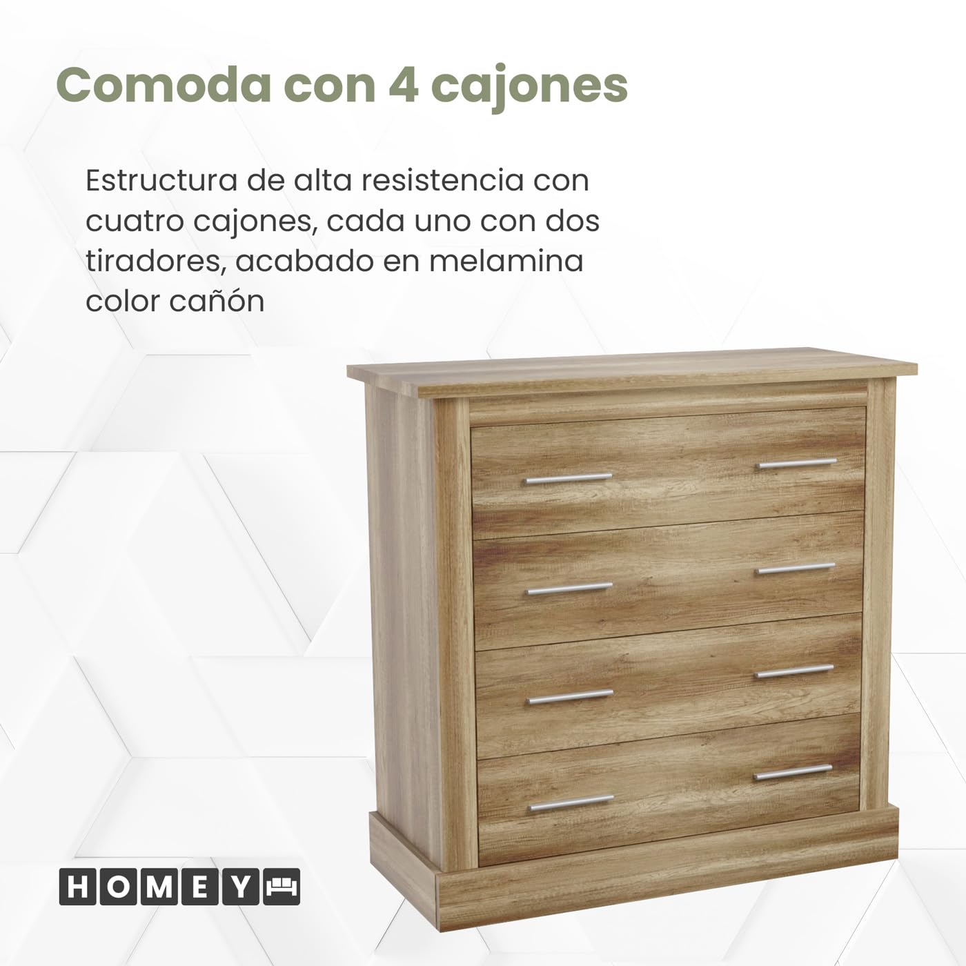Homey - Cómoda con 4 Cajones, Sinfonier, Modelo Diana, Práctica y Funcional, Acabado en Color Cañón, Medidas: 92 cm (Ancho) x 91 cm (Alto) x 40 cm (Fondo)