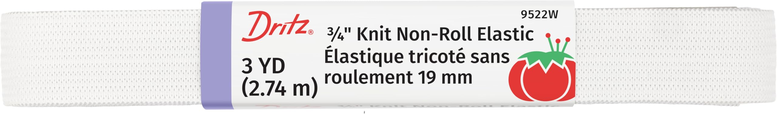 Dritz 9522W Non-Roll Knit Elastic, 3/4-Inch x 3-Yard, White