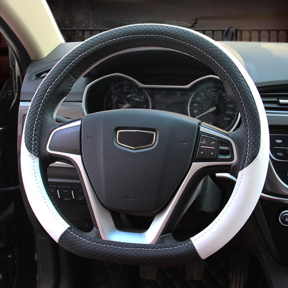 Pahajim Coprivolante D Shape 37-38 cm Copri Volante Forma D Copri Sterzo in Pelle PU Traspirante Antiscivolo Fondo Piatto Copertura Volante Auto per Donna Uomo