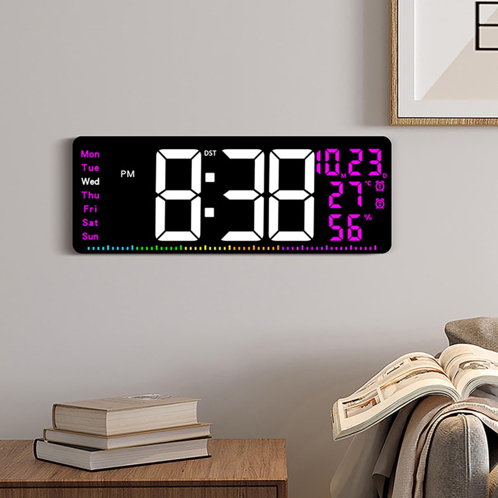 Reloj LED colorido de 16.5 pulgadas con fecha de hora, azul