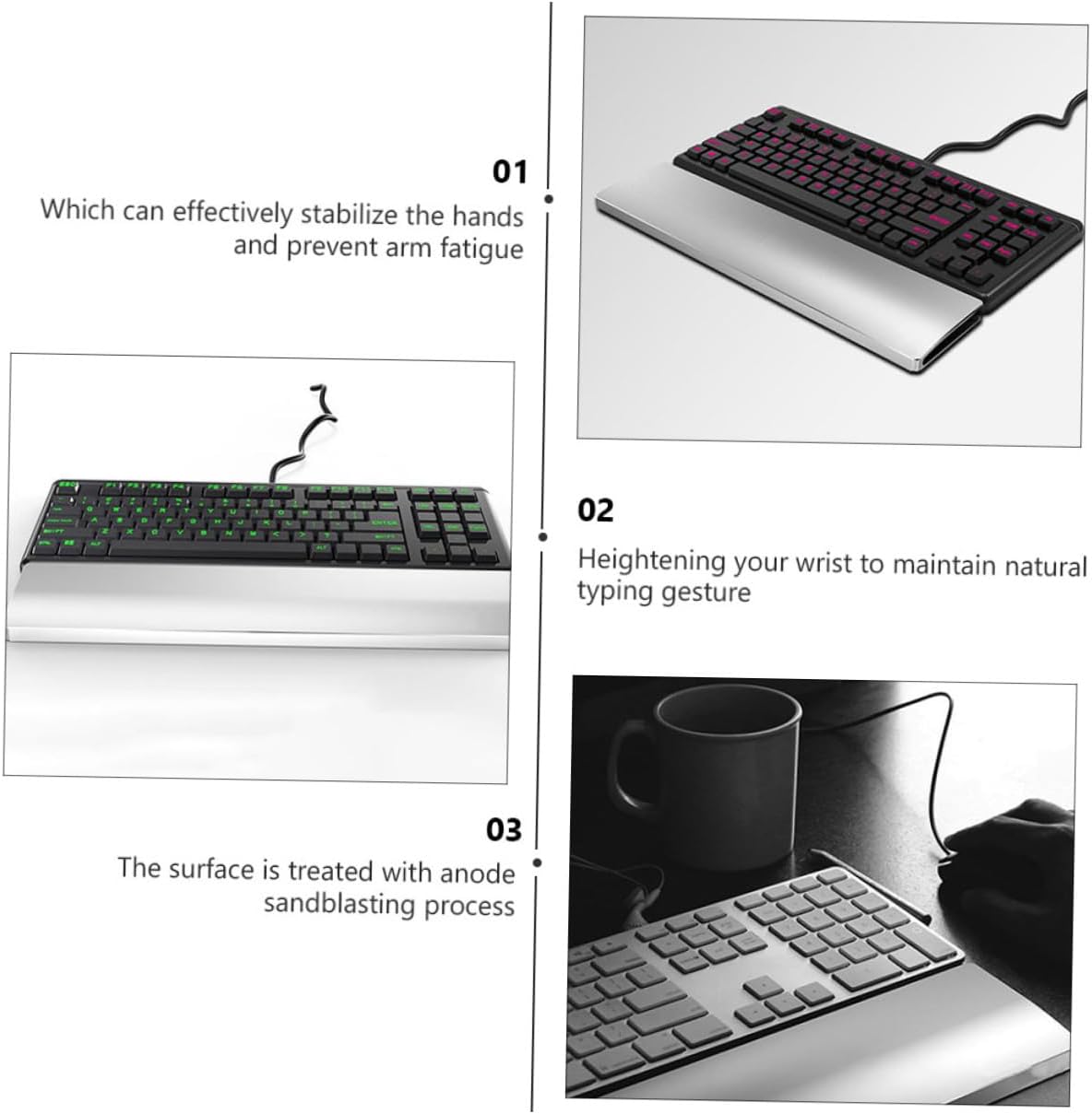 Key Mechanical Keyboard Wrist Rest Aluminum Alloy Ergonomic Hand Support Pad Non Slip Stable Base Pressure Resistant Desktop Wrist Pad for Fatigue Relief