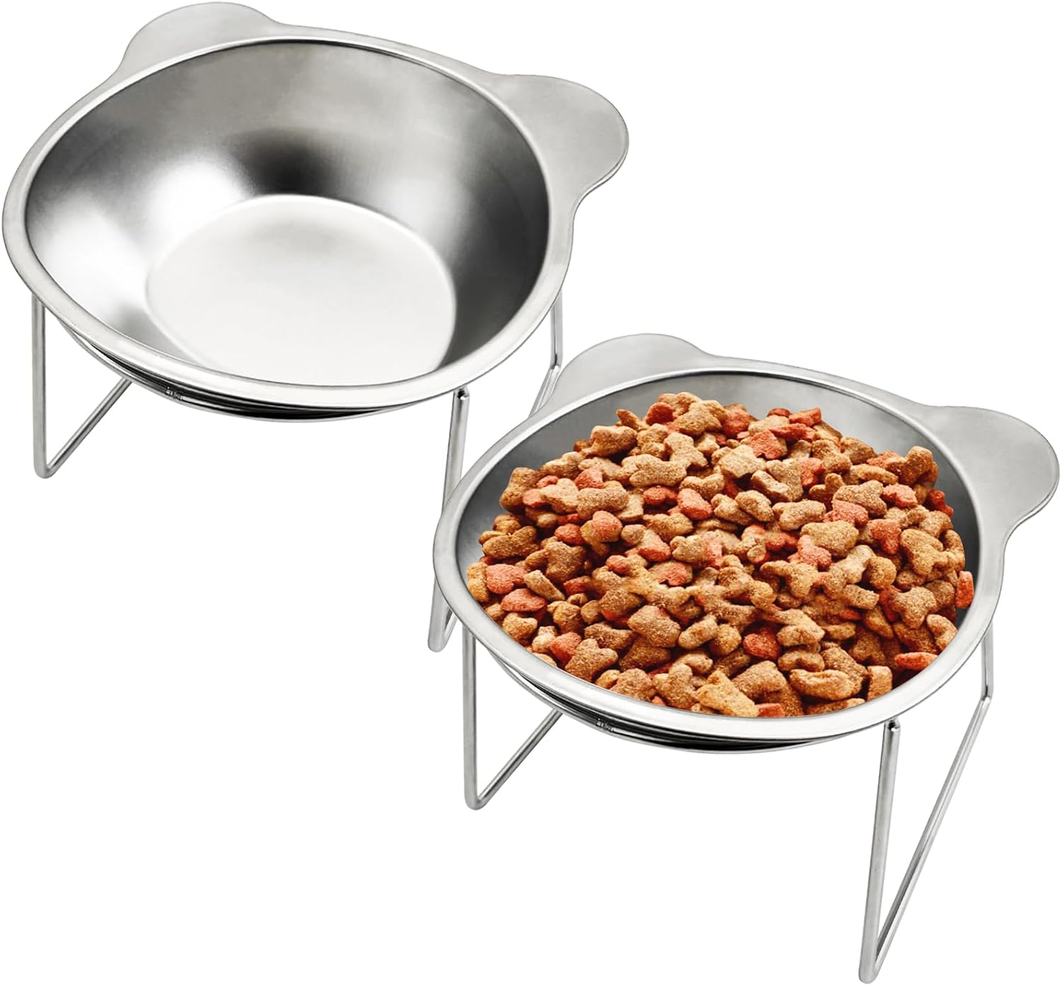PINVNBY 2 Pack Elevated Cat Bowls 304 Stainless Steel Cat Bowls for Food and Water 15° Tilted Raised Cat Bowls for Small Dogs and Cats Protects Neck,Prevent Vomiting,Whisker Friendly