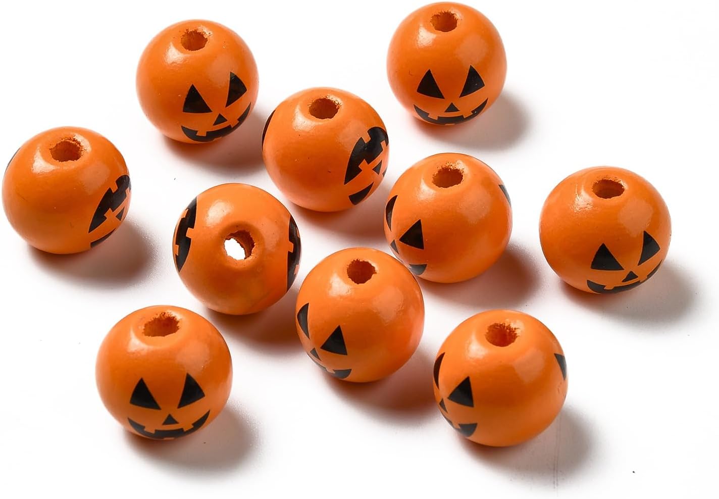 LiQunSweet 200 pcs 16mm Chunky Round Pumpkin Wood Beads Halloween Theme Bubblegum Loose Spacer Beads for DIY Jewelry Bracelet Necklace Earring Crafts Bag Keychain Phone Decor