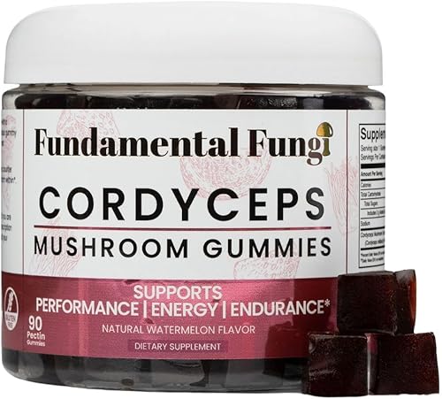 Cordyceps - Gomitas de hongos para adultos  90 porciones  Sandía  Gomitas de hongos de rendimiento energizante para apoyar la resistencia, la