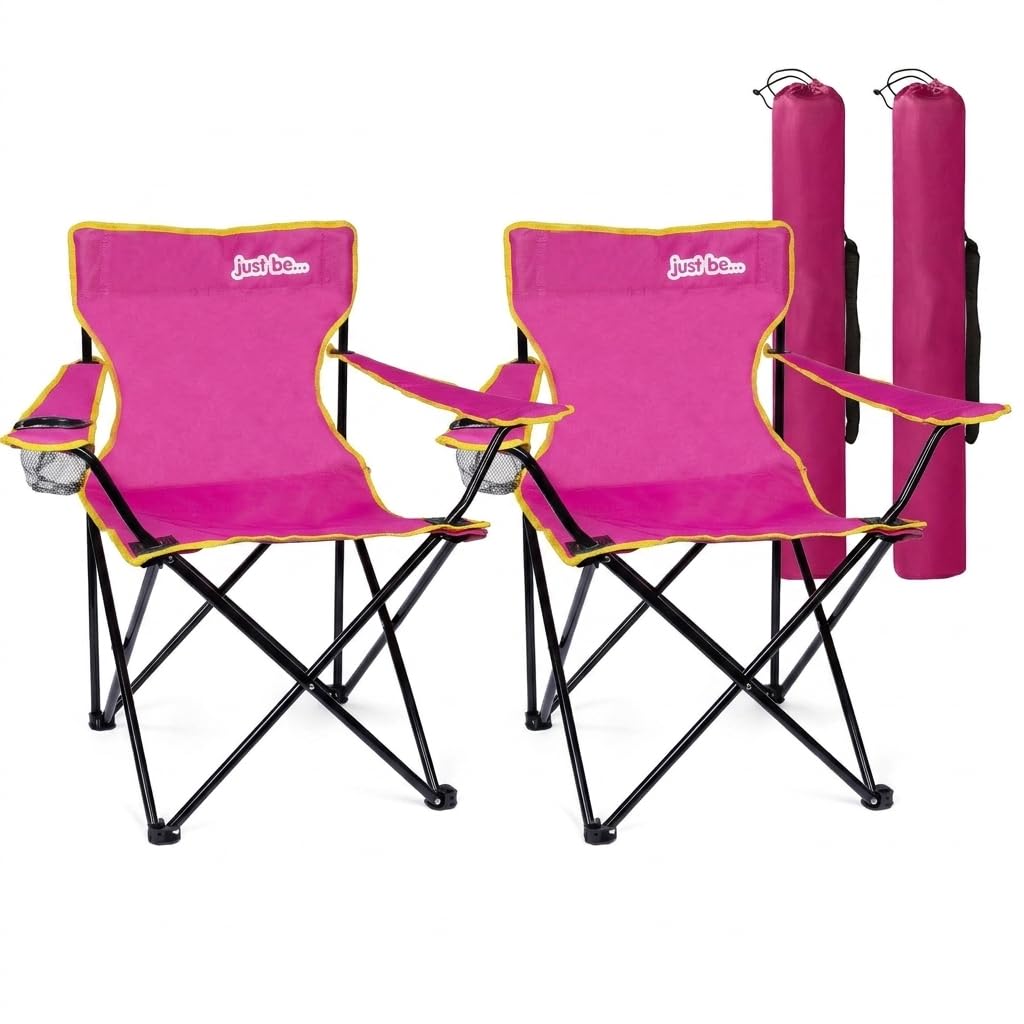 just be... Silla de camping – Asiento para exteriores ligero, plegable y portátil con reposabrazos, portavasos y bolsa …