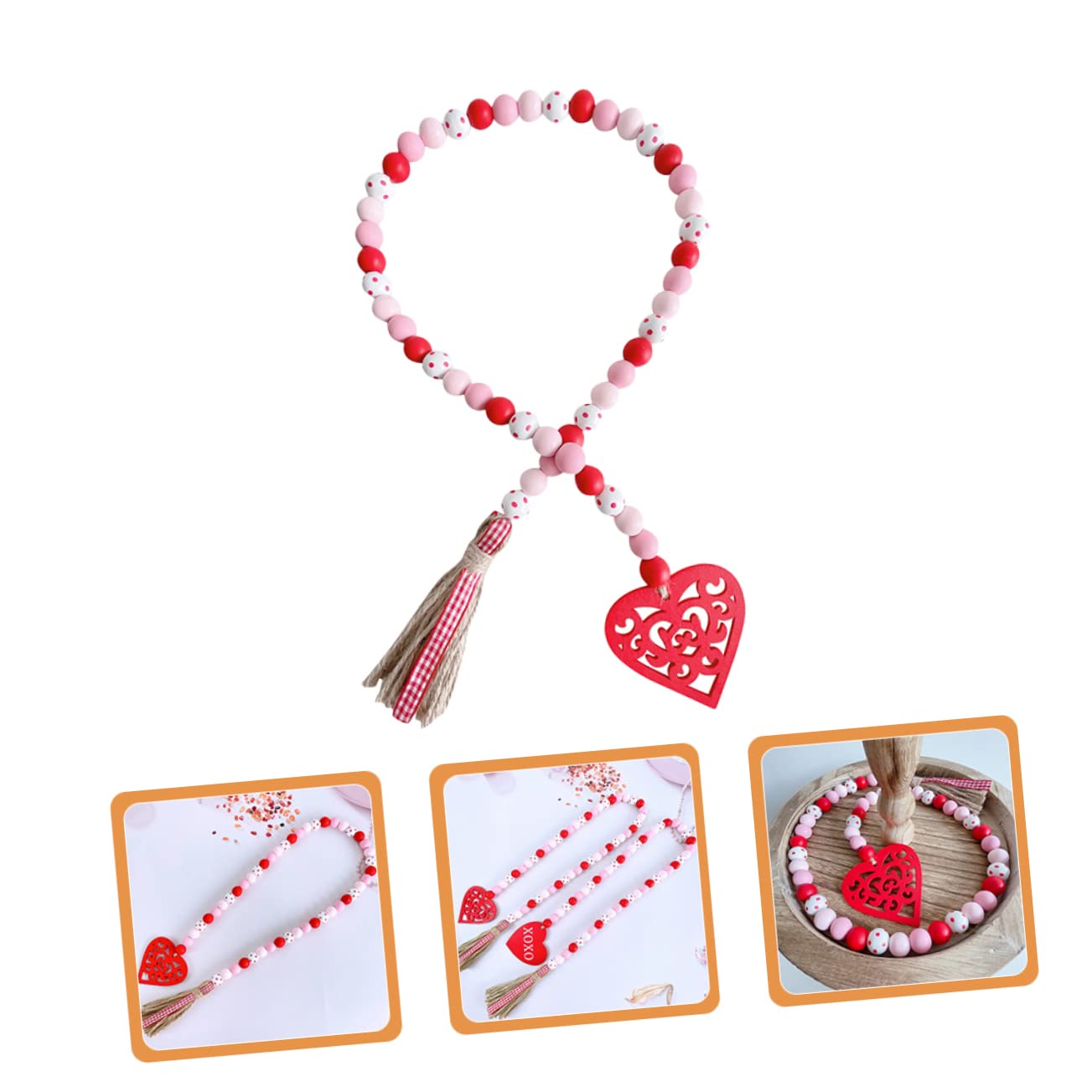Alipis 5pièces Guirlande Bois à Perles avec Franges pour Décoration Saint-Valentin Accessoire Élégant pour Fêtes Et Événements Spéciaux