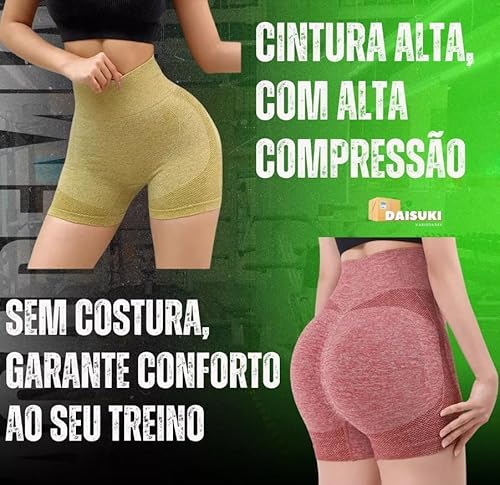 Short Feminino Empina Bumbum Cintura Alta Respirável (Rosa) - YODHE