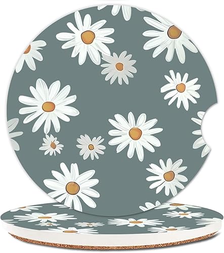 Miniatura 10 de Portavasos de cerámica para mujereshombres, bonitos portavasos absorbentes para automóvil con muesca de dedo de 2.56 pulgadas, paquete de 2, hermosa