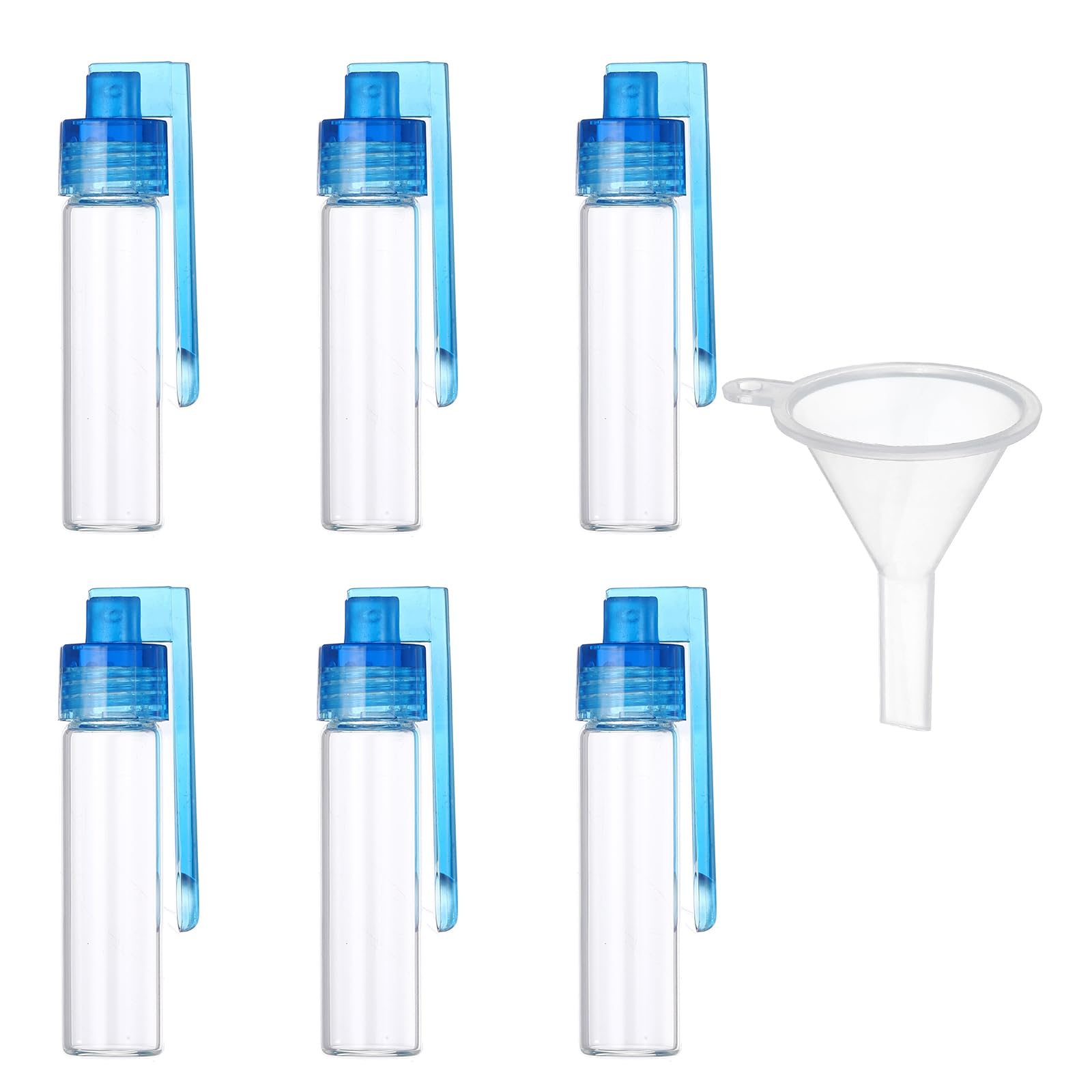 sourcing map 6 Pcs Spice Jars with Cap, 2.6 Inch Small Glass Spice Containers, Condiment Jars Set with Funnel for Home Kitchen Hotel Restaurant Storage Seasonings, White Bottle, Blue Cap