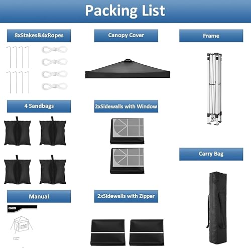 Miniatura 7 de COBIZI Canopy Tienda de campaña desplegable de 10 x 10 pies con 4 paredes laterales, carpas de fiesta de un solo empuje para fiestas, bodas al aire