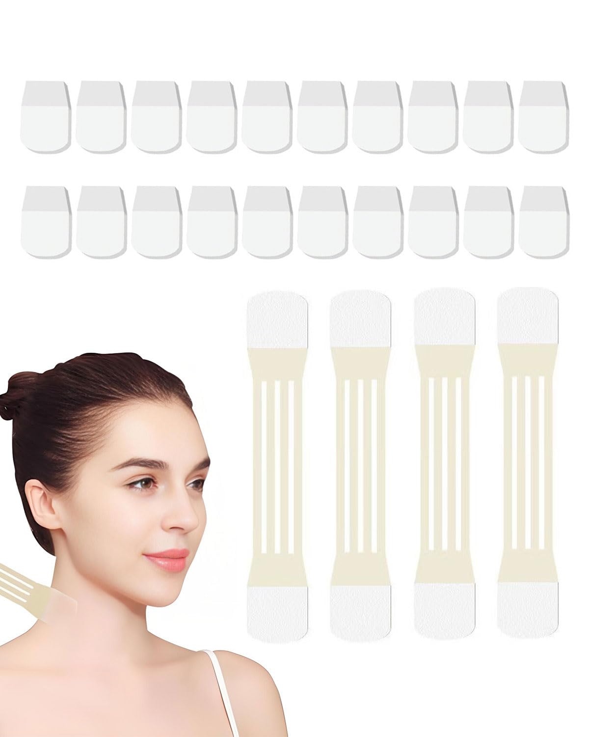 Face Lift Tape invisible con 4 bandas y 20 parches para levantamiento de rostro y cuello. Bandas de levantamiento instantáneo para doble mentón, parche para el cuello, lifting coreano