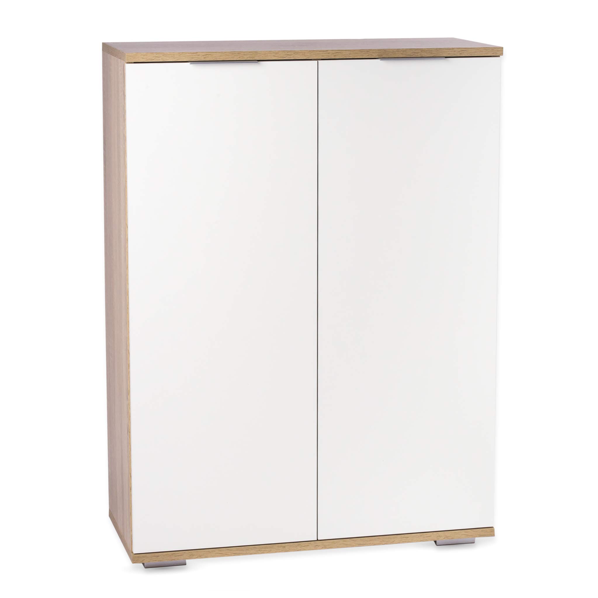 Kommode Kleiner Schrank Ordnerschrank 80,2 cm x 109,5 cm x 35 cm Aufbewahrungsschrank Büroschrank Aktenschrank Sonoma Eiche Weiß Für Ordner Büromöbel Aktenkommode Holz Meerzweckschrank