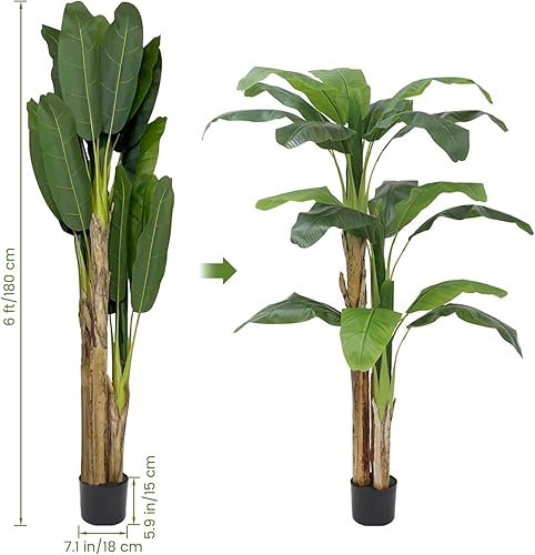 Miniatura 3 de Árbol de plátano artificial de 6 pies, plantas falsas altas para decoración de interiores y exteriores, árbol de imitación grande con maceta para